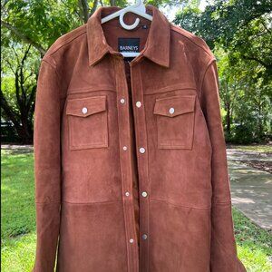 Brown Suede Leather Jacket, Barney's Originals Men's XL Genuine Leather 100%